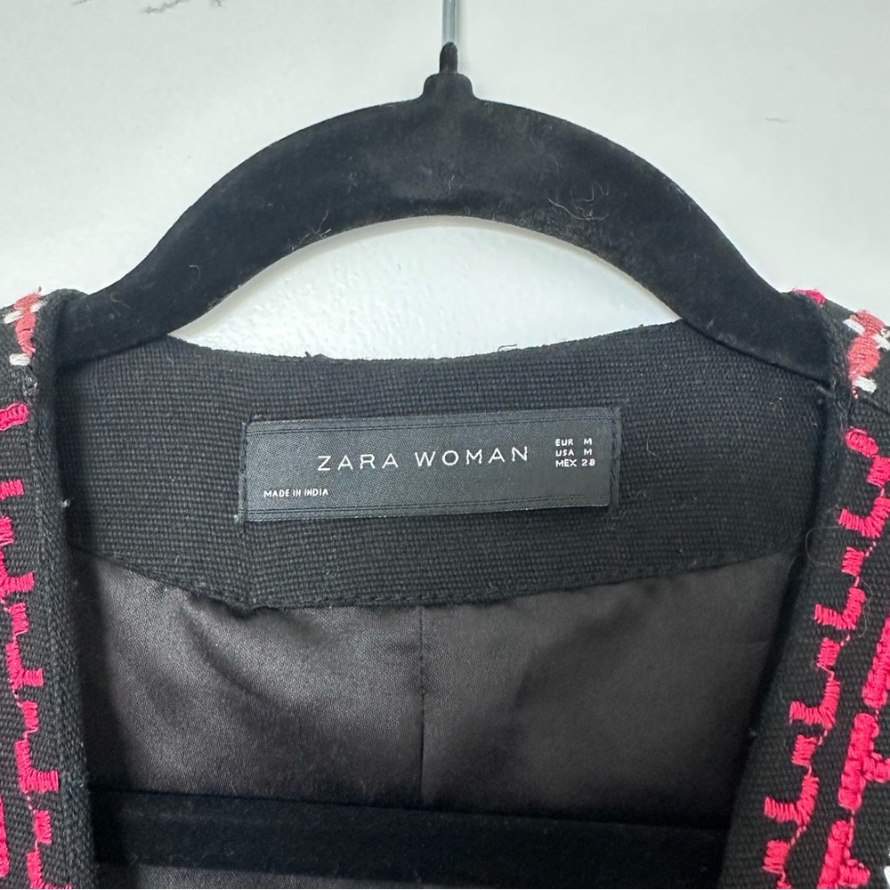 ZARA Ethnic Boho Embroidered Jacket Red Black Beaded Embellished Medium - Picture 8 of 16